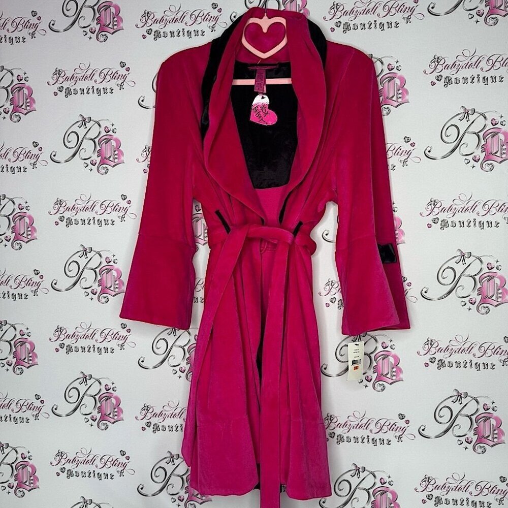 Betsey johnson robe pink black floral detail waist tie belt brand new with tags